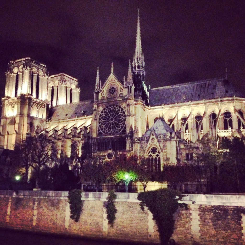Now it's night in tres jolie Paris! (French accent) Here, Notre Dame. Ahhh... just beautiful architecture and moving history EVERYWHERE. 