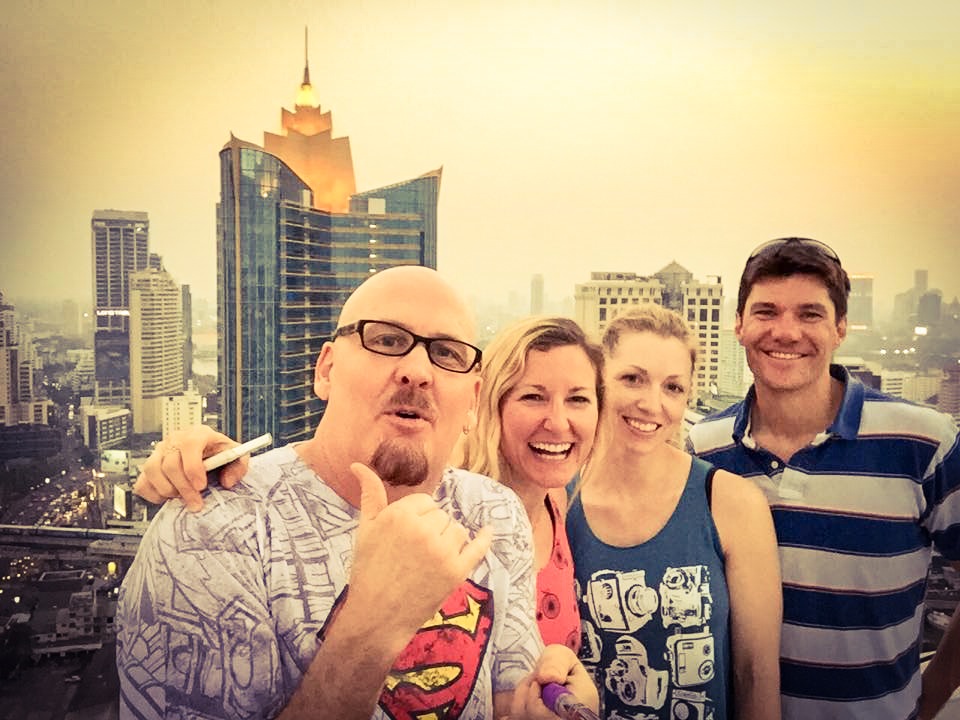 Then we met up with my old friend, Darel, who owns a club in Bangkok called the Dollhouse. If you ever go to Bangkok, for sure make sure to stop there. Darel is amazing. :)) Here we're rockin' his selfie stick (before I got mine!) on his roof for the Bangkok city view. :))