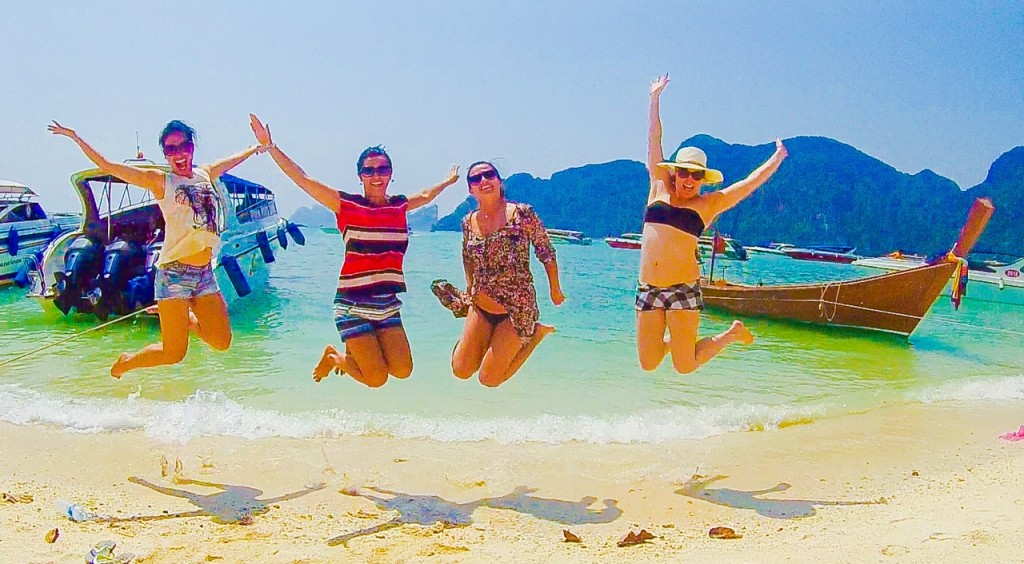 And really, what is a trip to the stunning Thai beaches without the obligatory (and ALWAYS awesome) jumping pic! Met these lovely ladies as well! Lara, Shabbi, Megan, and me. :)